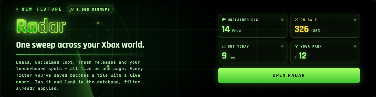 Radar — one sweep across your Xbox world